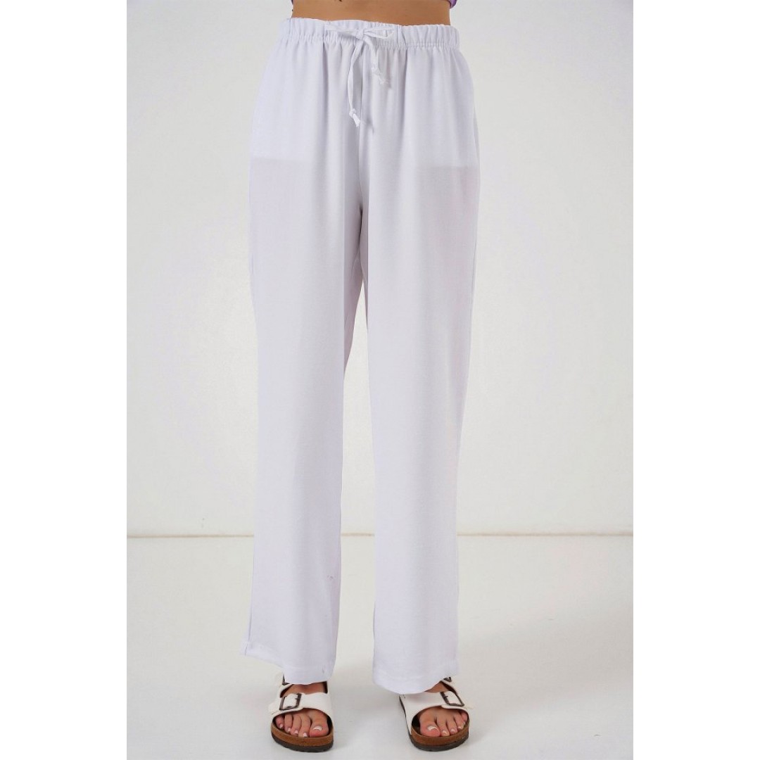 Geniş Paça Keten Pantolon 6735 - Beyaz 162516 Geniş Paça Keten Pantolon 6735 - Beyaz 162516