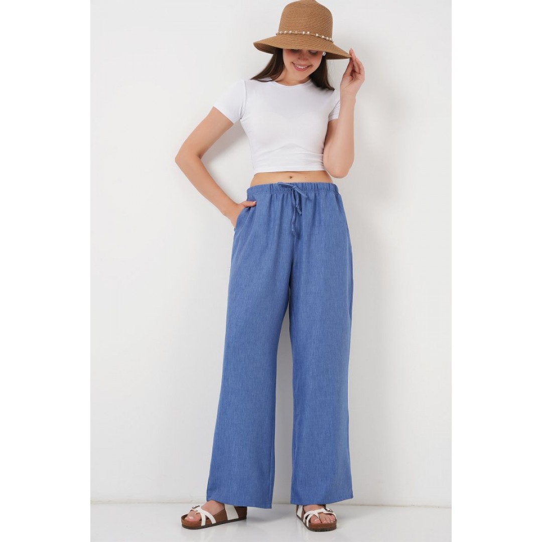 Geniş Paça Keten Pantolon 6735 - İndigo 162518 Geniş Paça Keten Pantolon 6735 - İndigo 162518