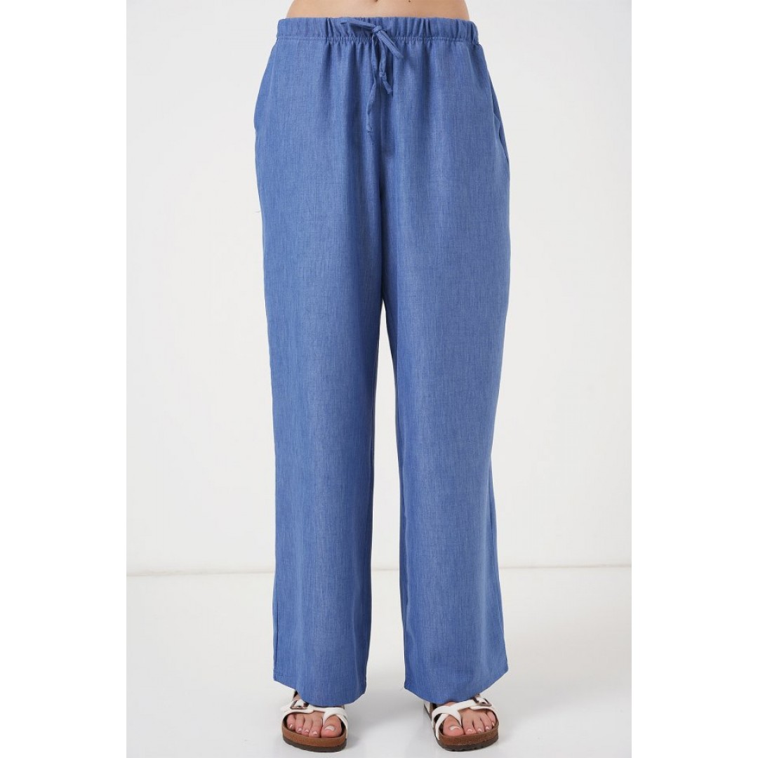 Geniş Paça Keten Pantolon 6735 - İndigo 162518 Geniş Paça Keten Pantolon 6735 - İndigo 162518
