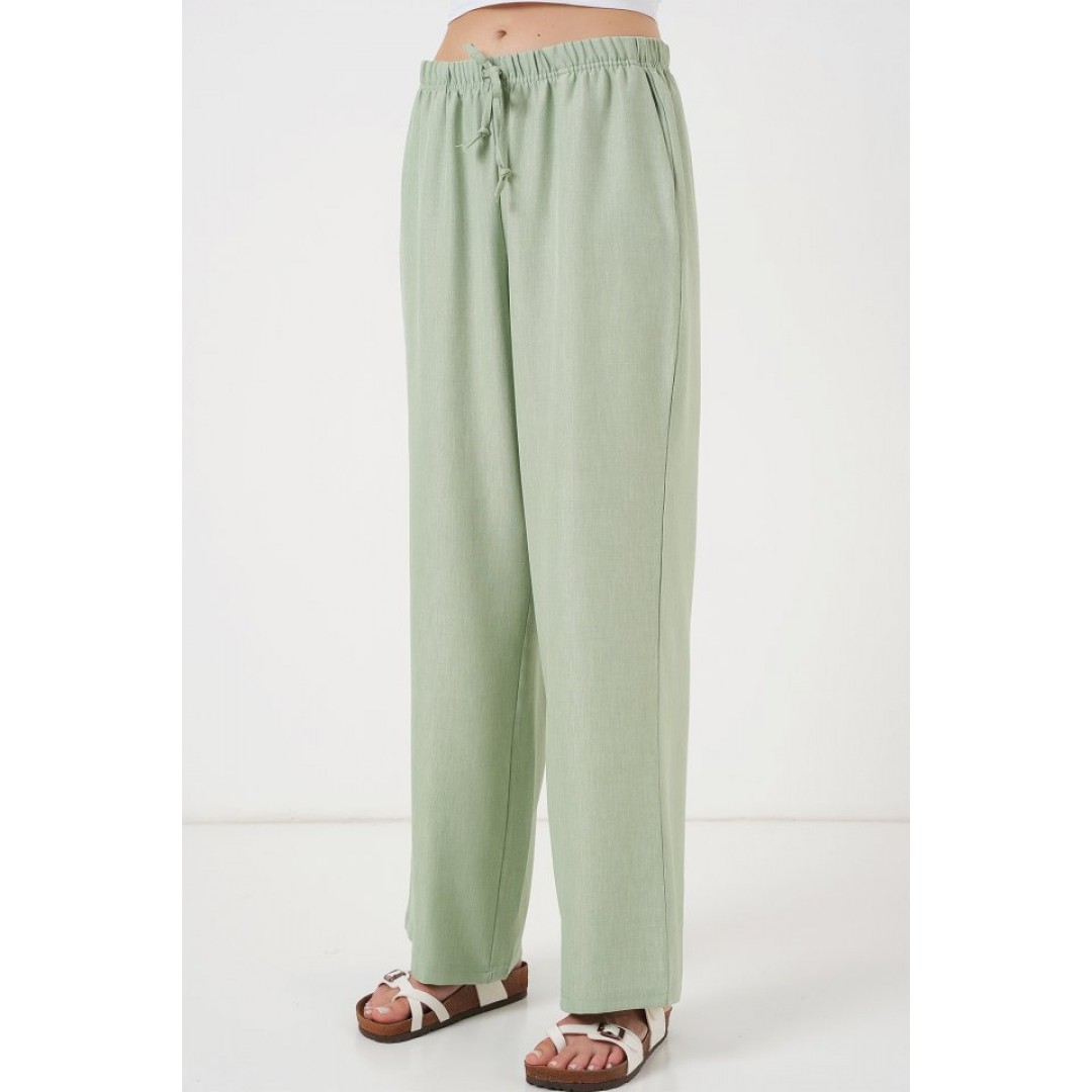 Geniş Paça Keten Pantolon 6735 - E.Yeşil 162519 Geniş Paça Keten Pantolon 6735 - E.Yeşil 162519