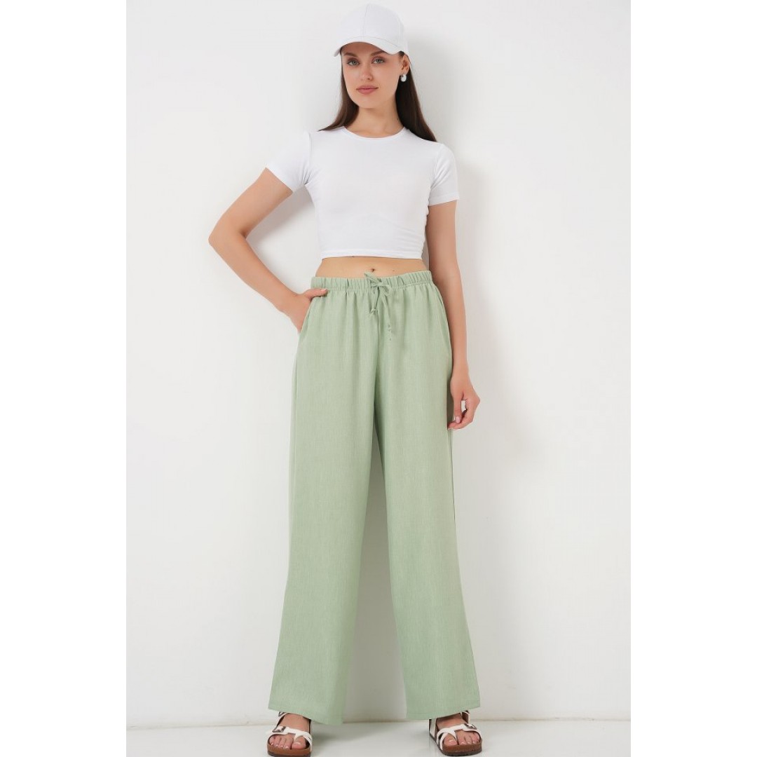 Geniş Paça Keten Pantolon 6735 - E.Yeşil 162519 Geniş Paça Keten Pantolon 6735 - E.Yeşil 162519