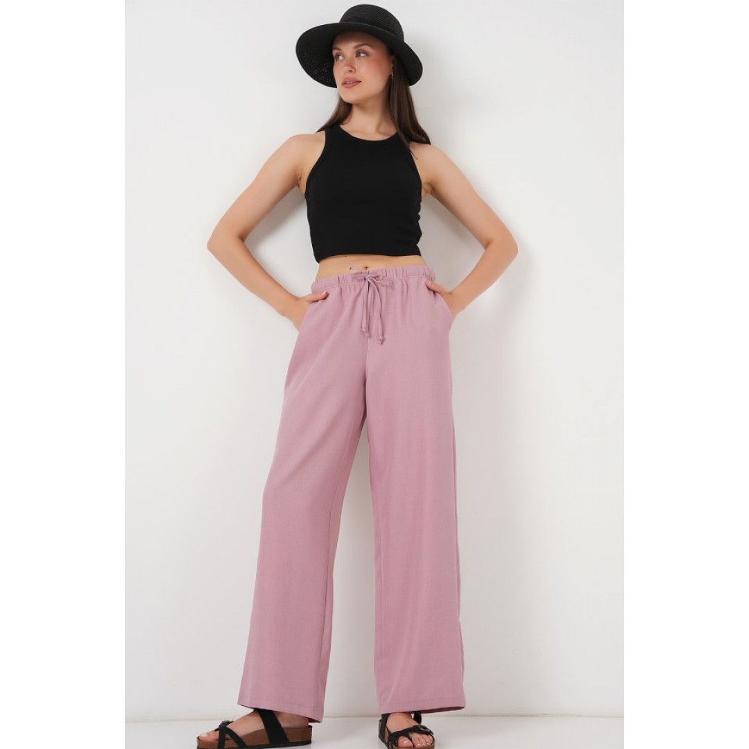Geniş Paça Keten Pantolon 6735 - Gül Kurusu 162520 Geniş Paça Keten Pantolon 6735 - Gül Kurusu 162520