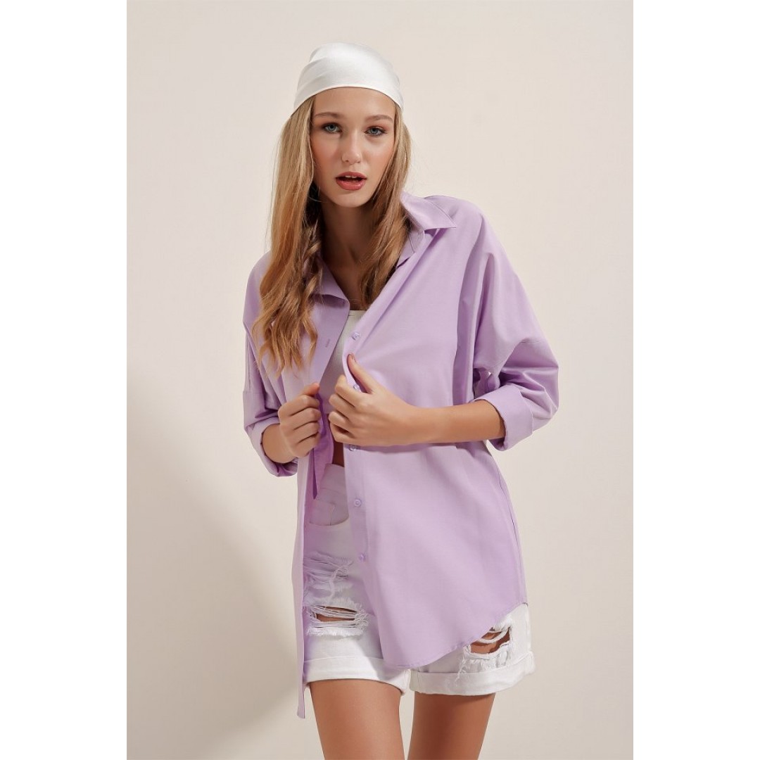 3900 Oversize Uzun Basic Gömlek - Lila 162682 3900 Oversize Uzun Basic Gömlek - Lila 162682