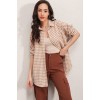 3900 Oversize Kareli Gömlek - Y.Bej 162683