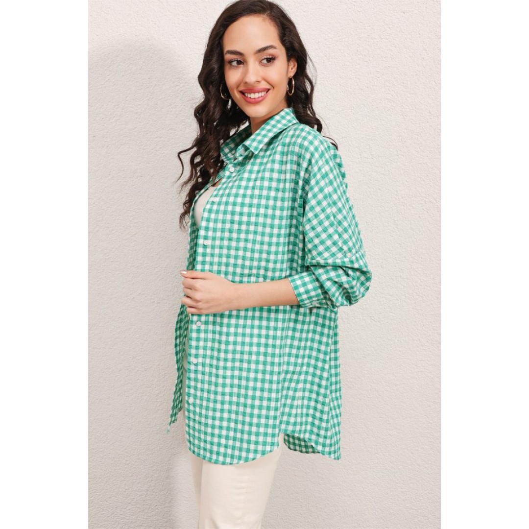 3900 Oversize Kareli Gömlek - Y.Yeşil 162684