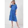 Kısa Kol Desenli Elbise 2553 - Saks - 162694
