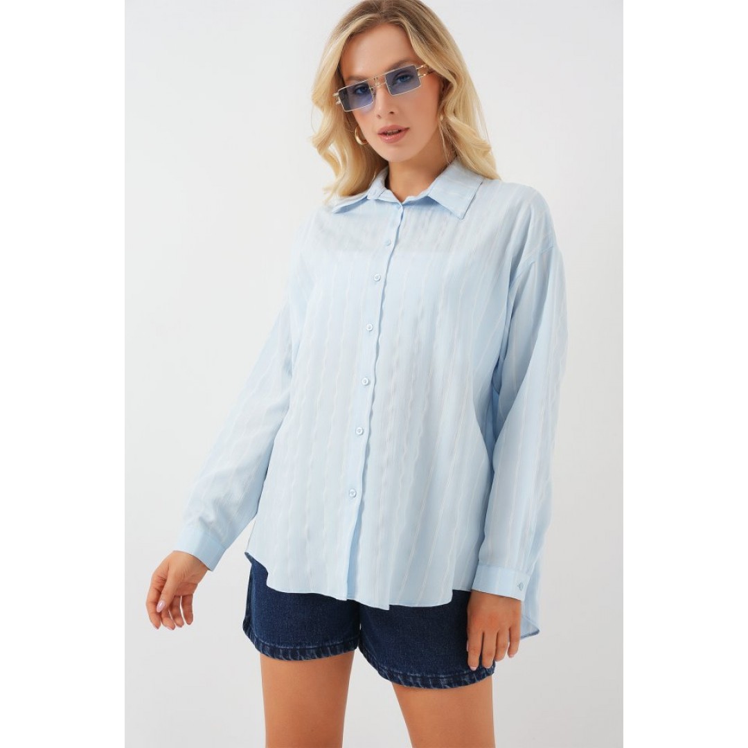 3900 Oversize Uzun Basic Gömlek - C.Mavi 162745