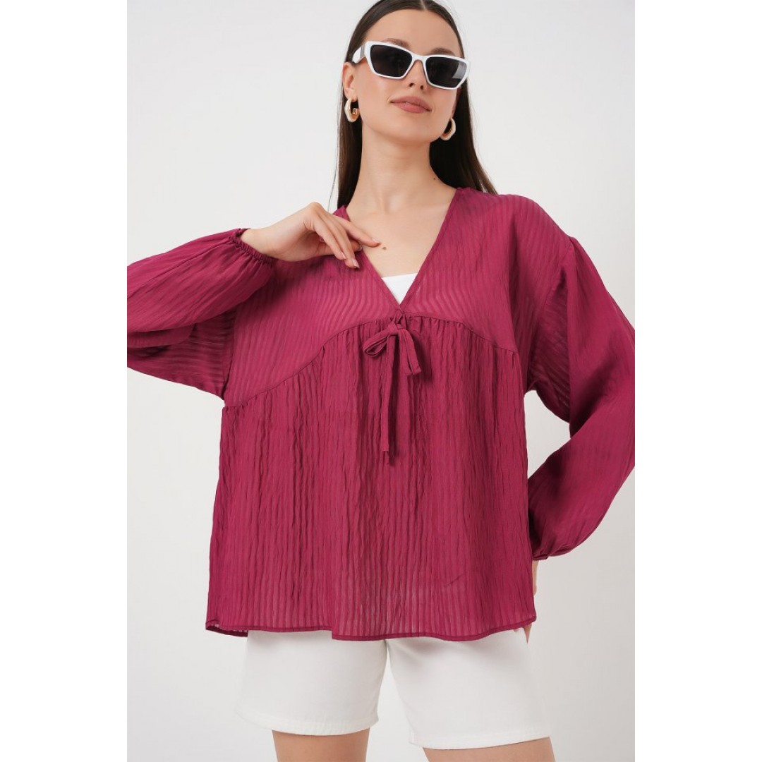 Önü Bağcıklı Uzun Kol Bluz 946 - Bordo 162784 Önü Bağcıklı Uzun Kol Bluz 946 - Bordo 162784