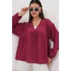 Önü Bağcıklı Uzun Kol Bluz 946 - Bordo 162784 Önü Bağcıklı Uzun Kol Bluz 946 - Bordo 162784