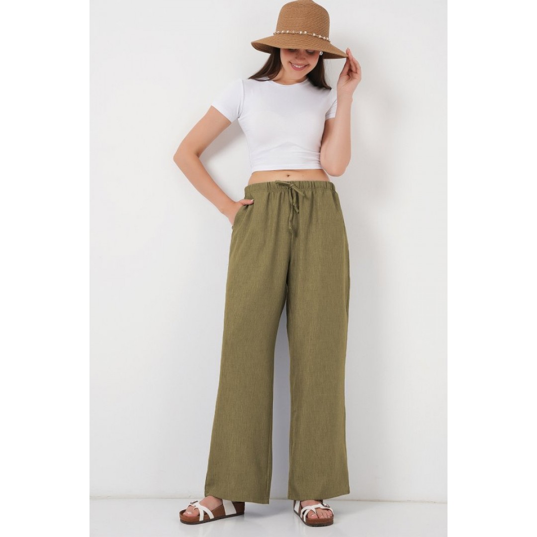 Geniş Paça Keten Pantolon 6735 - Çağla