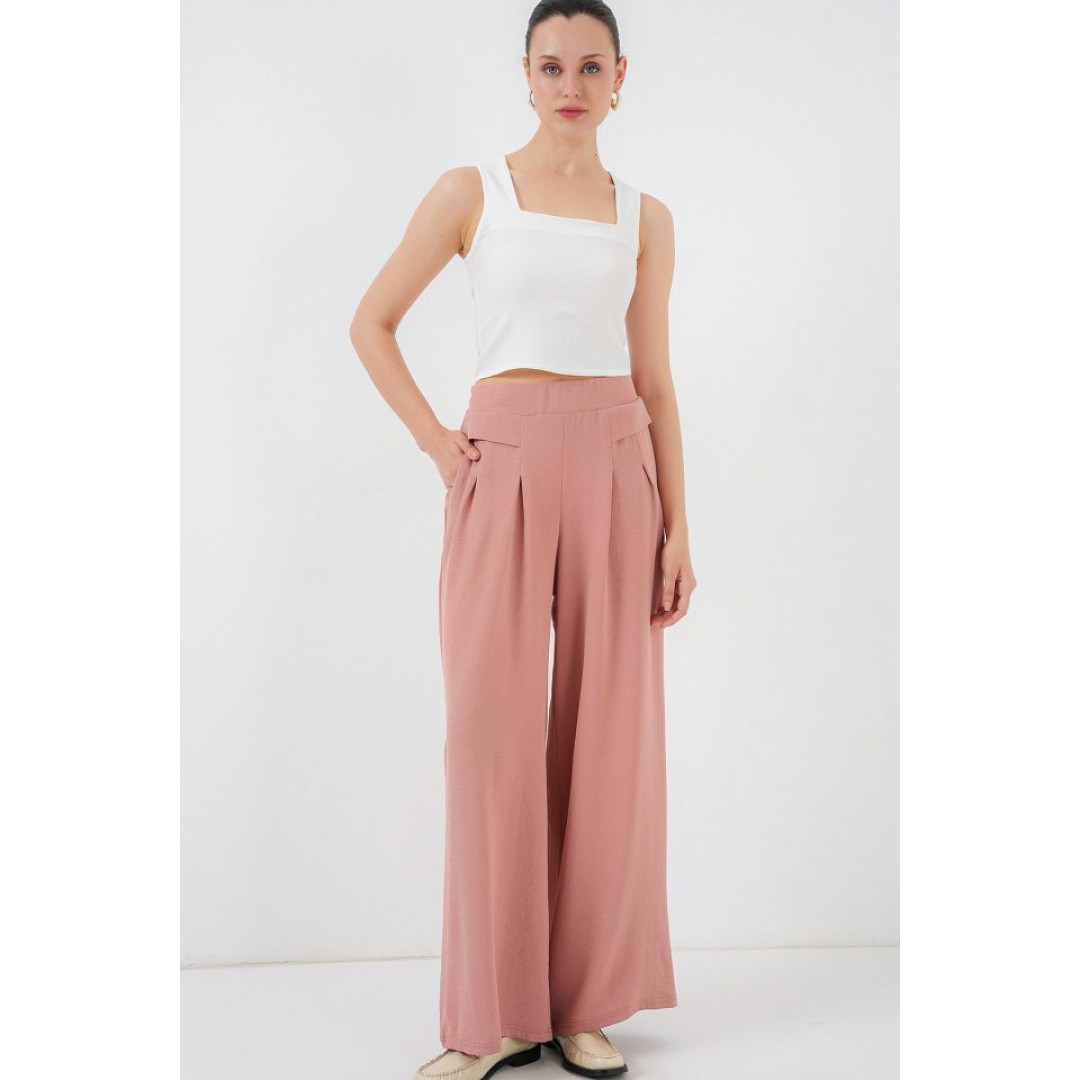 Geniş Paça Pileli Pantolon 6718 - Gül Kurusu 163097 Geniş Paça Pileli Pantolon 6718 - Gül Kurusu 163097