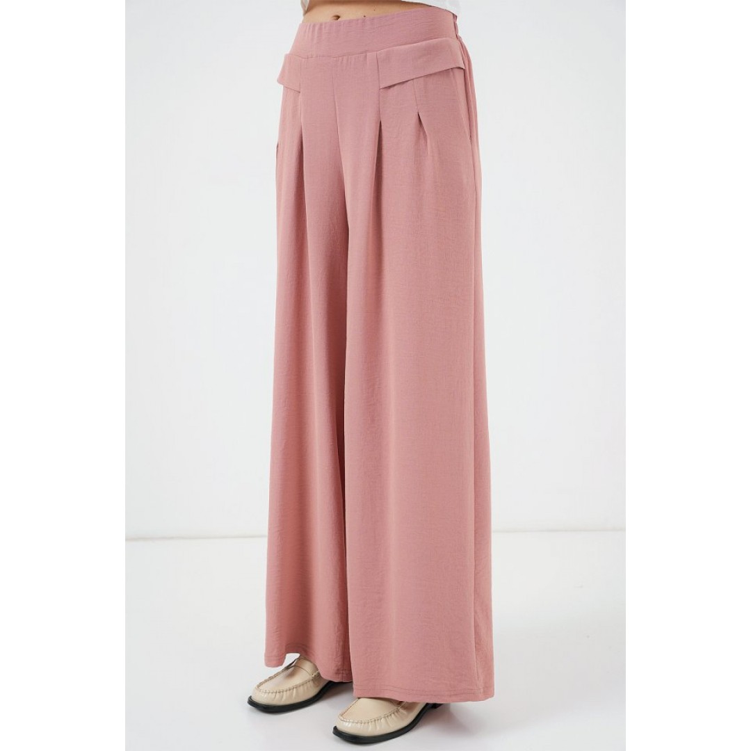 Geniş Paça Pileli Pantolon 6718 - Gül Kurusu 163097 Geniş Paça Pileli Pantolon 6718 - Gül Kurusu 163097