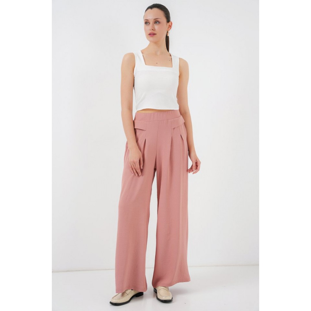 Geniş Paça Pileli Pantolon 6718 - Gül Kurusu 163097 Geniş Paça Pileli Pantolon 6718 - Gül Kurusu 163097