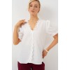 V Yaka Dantelli Bluz 956 - Beyaz 163105