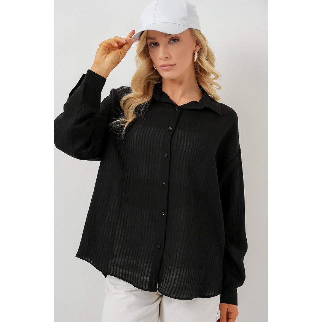 Uzun Oversize Gömlek 20320 - Siyah 163212 Uzun Oversize Gömlek 20320 - Siyah 163212