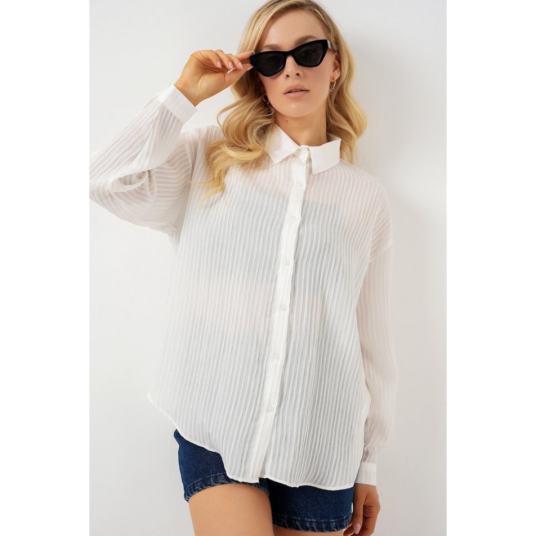 Uzun Oversize Gömlek 20320 - Beyaz 163213 Uzun Oversize Gömlek 20320 - Beyaz 163213