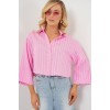 Çizgili Oversize Kısa Gömlek 20326 - Pembe 163214 Çizgili Oversize Kısa Gömlek 20326 - Pembe 163214