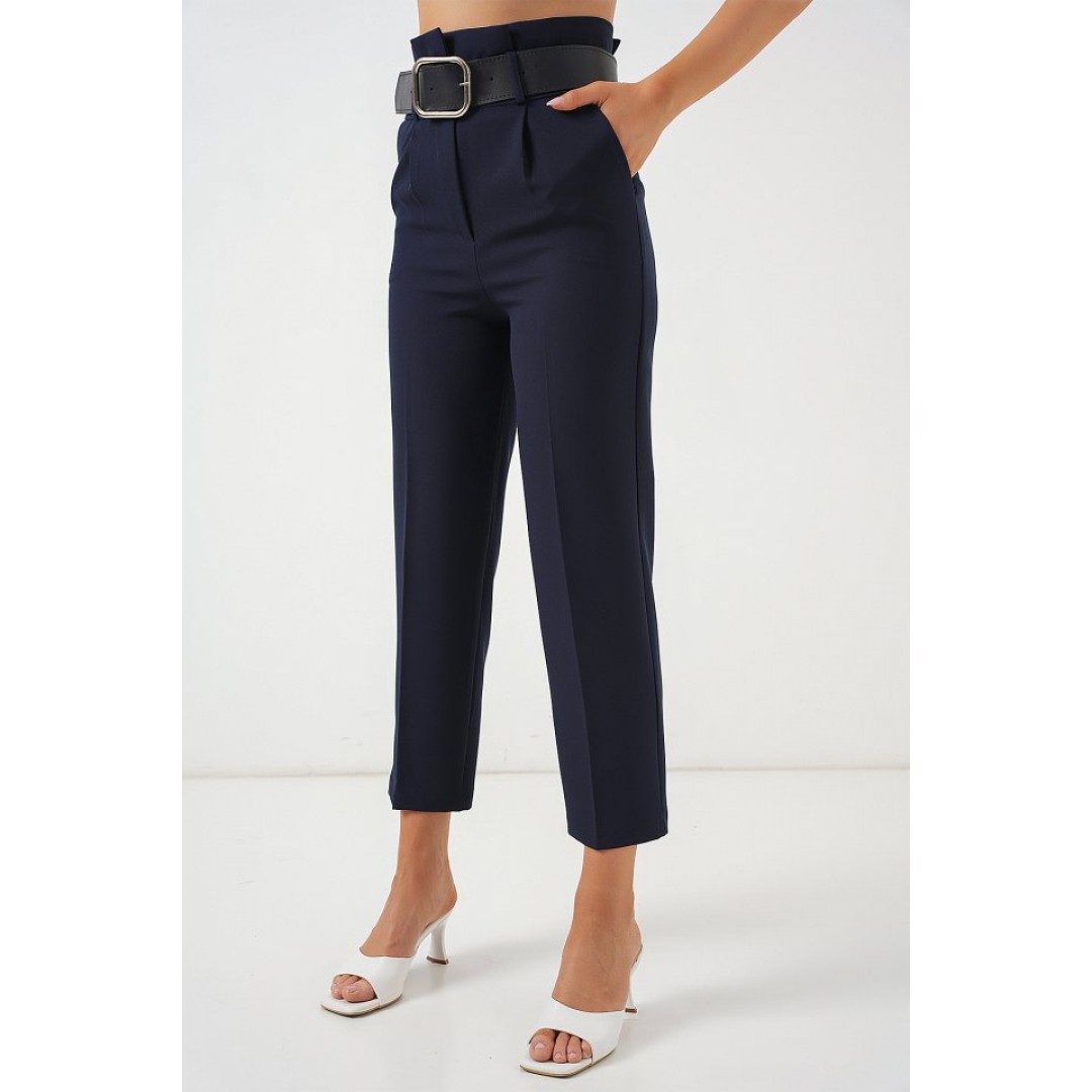 6556 Kemerli Kumaş Pantolon - Lacivert 163583 6556 Kemerli Kumaş Pantolon - Lacivert 163583