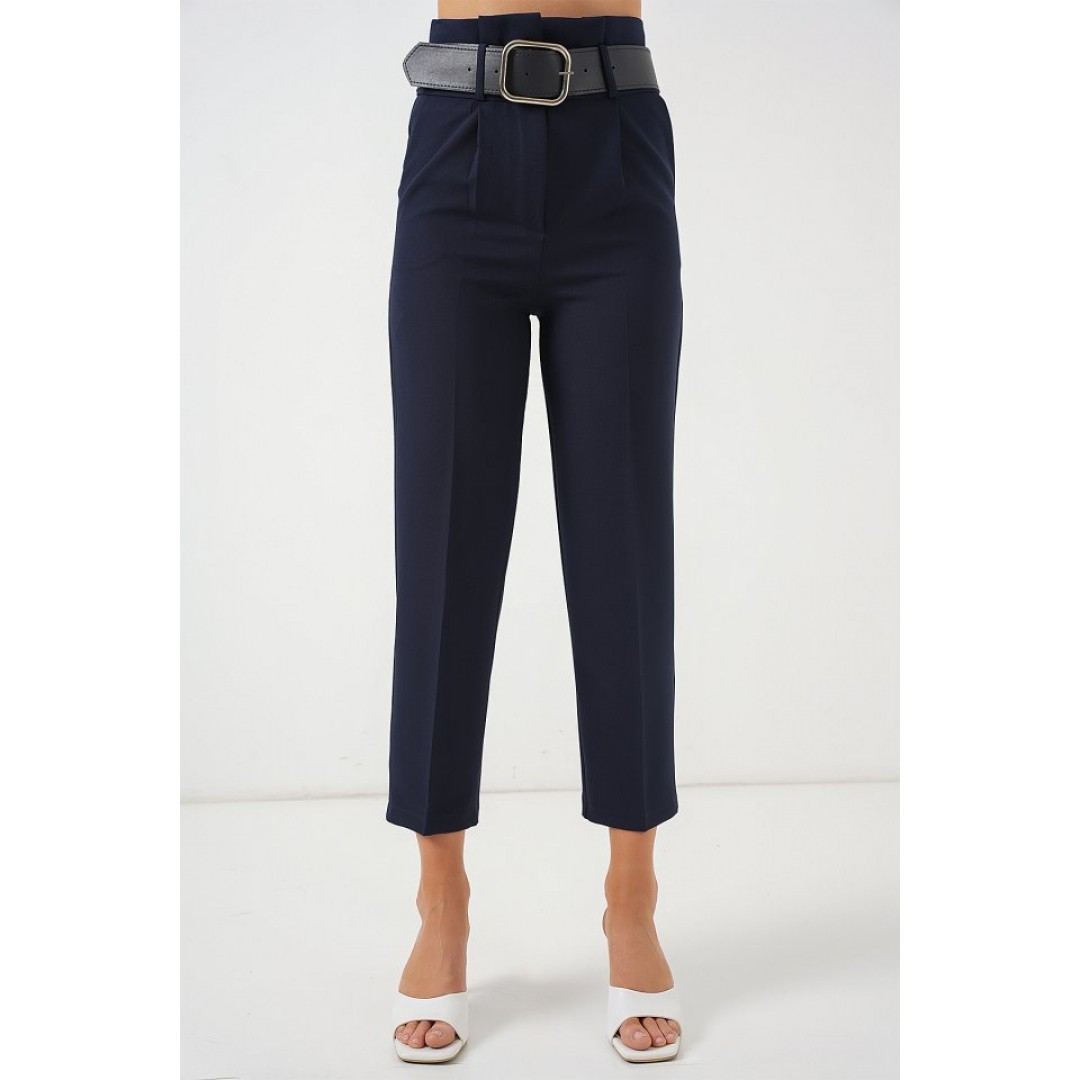 6556 Kemerli Kumaş Pantolon - Lacivert 163583 6556 Kemerli Kumaş Pantolon - Lacivert 163583