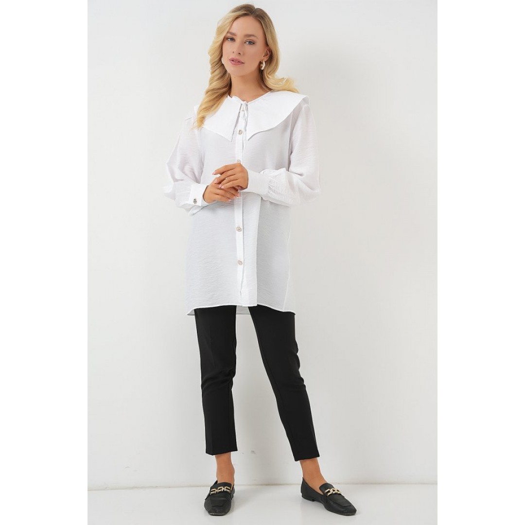Bebe Yaka Uzun Tunik 5967 - Beyaz 163589 Bebe Yaka Uzun Tunik 5967 - Beyaz 163589