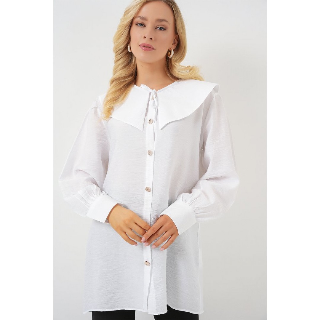 Bebe Yaka Uzun Tunik 5967 - Beyaz 163589 Bebe Yaka Uzun Tunik 5967 - Beyaz 163589