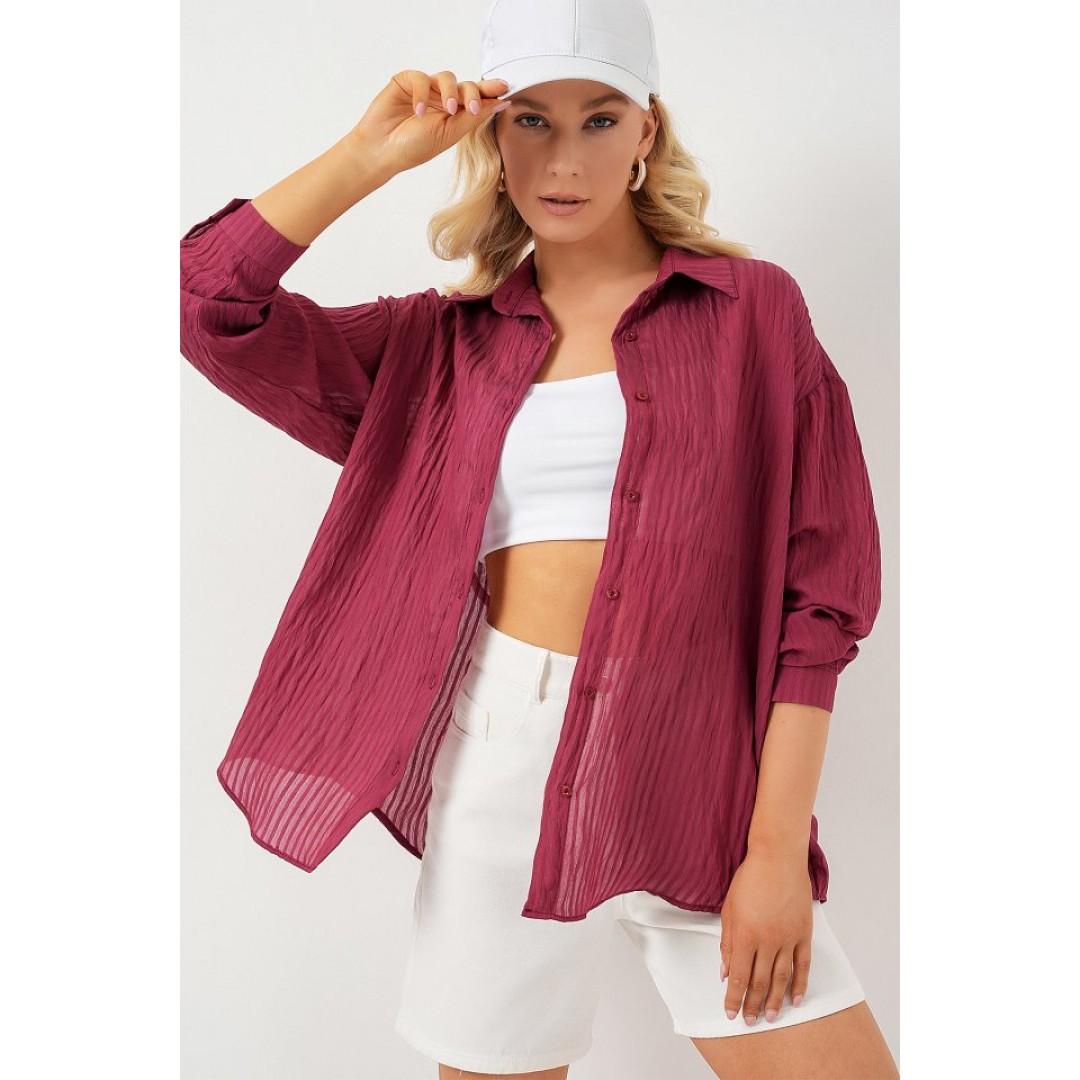 Uzun Oversize Gömlek 20320 - Bordo 163597 Uzun Oversize Gömlek 20320 - Bordo 163597