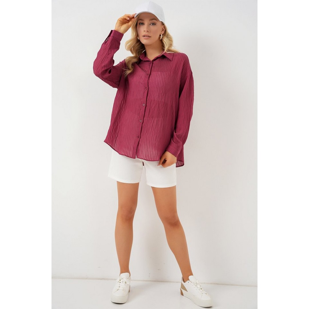 Uzun Oversize Gömlek 20320 - Bordo 163597 Uzun Oversize Gömlek 20320 - Bordo 163597