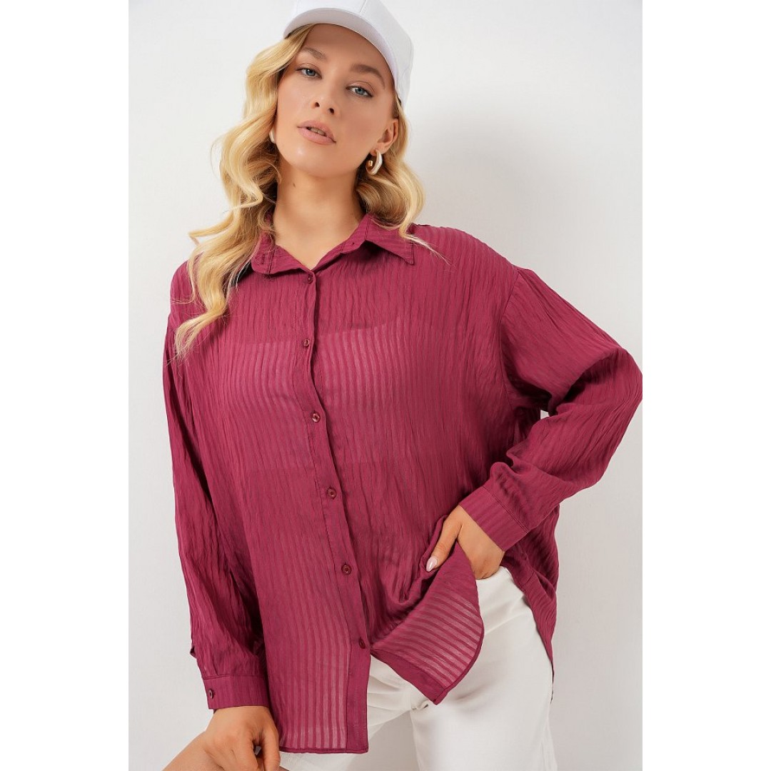 Uzun Oversize Gömlek 20320 - Bordo 163597 Uzun Oversize Gömlek 20320 - Bordo 163597