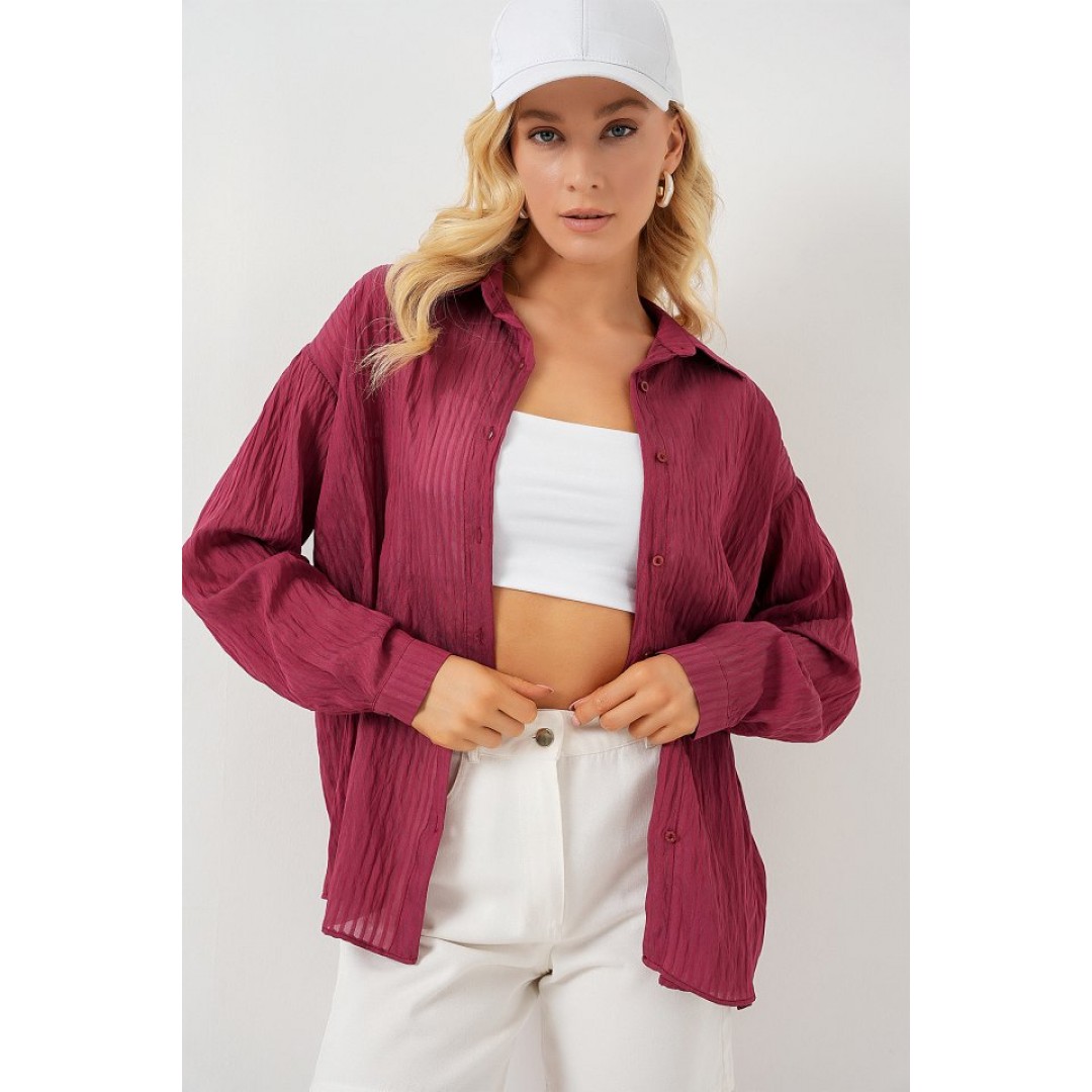 Uzun Oversize Gömlek 20320 - Bordo 163597 Uzun Oversize Gömlek 20320 - Bordo 163597