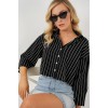 Çizgili Oversize Kısa Gömlek 20326 - Siyah 163598 Çizgili Oversize Kısa Gömlek 20326 - Siyah 163598