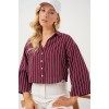 Çizgili Oversize Kısa Gömlek 20326 - Bordo 163599 Çizgili Oversize Kısa Gömlek 20326 - Bordo 163599