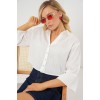 Çizgili Oversize Kısa Gömlek 20326 - Beyaz 163600 Çizgili Oversize Kısa Gömlek 20326 - Beyaz 163600