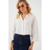 Çizgili Oversize Kısa Gömlek 20326 - Beyaz 163600 Çizgili Oversize Kısa Gömlek 20326 - Beyaz 163600