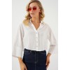 Çizgili Oversize Kısa Gömlek 20326 - Beyaz 163600 Çizgili Oversize Kısa Gömlek 20326 - Beyaz 163600