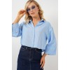 Çizgili Oversize Kısa Gömlek 20326 - Mavi 163601 Çizgili Oversize Kısa Gömlek 20326 - Mavi 163601