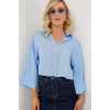 Çizgili Oversize Kısa Gömlek 20326 - Mavi 163601 Çizgili Oversize Kısa Gömlek 20326 - Mavi 163601