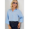 Çizgili Oversize Kısa Gömlek 20326 - Mavi 163601 Çizgili Oversize Kısa Gömlek 20326 - Mavi 163601