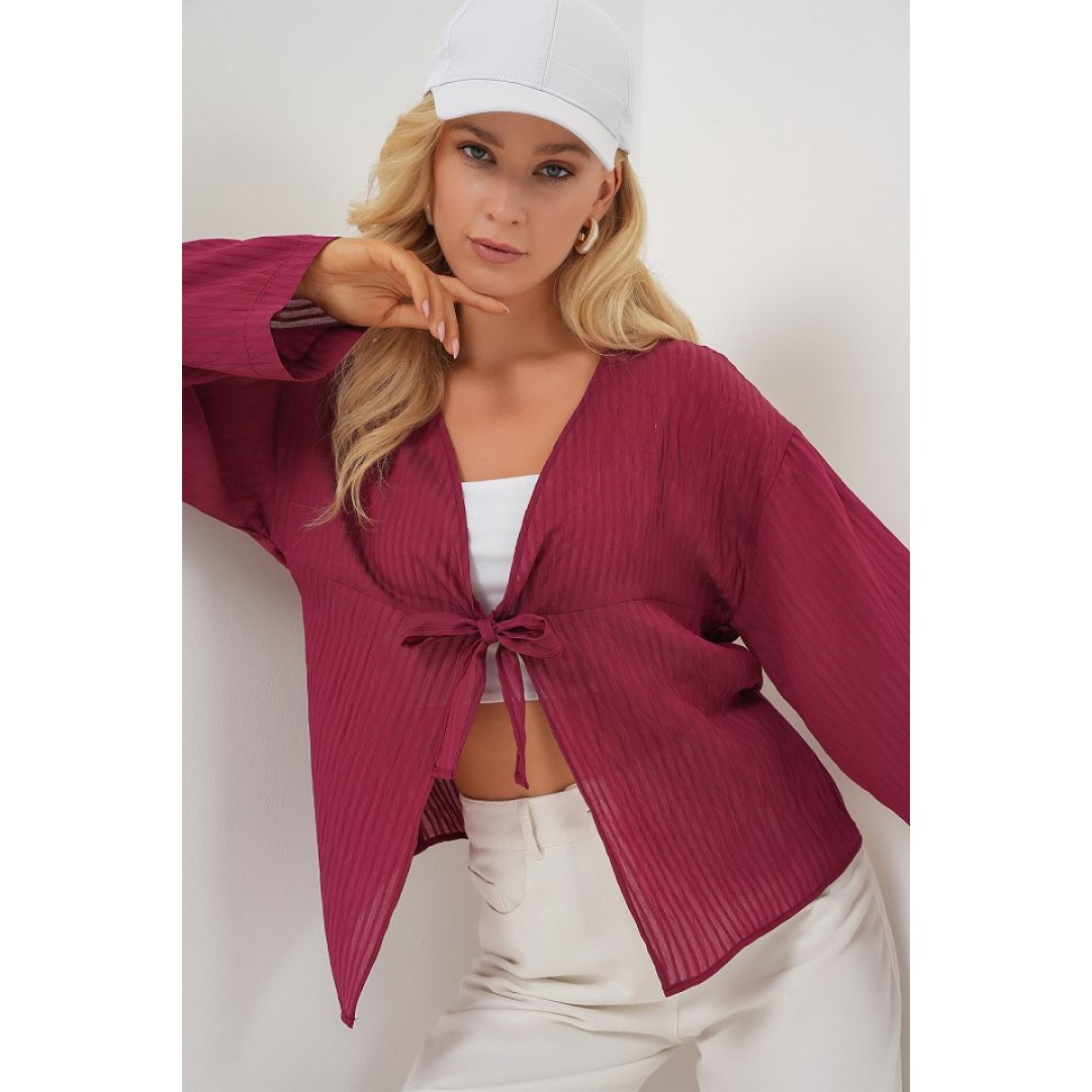 Önü Bağcıklı Bluz 952 - Bordo 163608 Önü Bağcıklı Bluz 952 - Bordo 163608