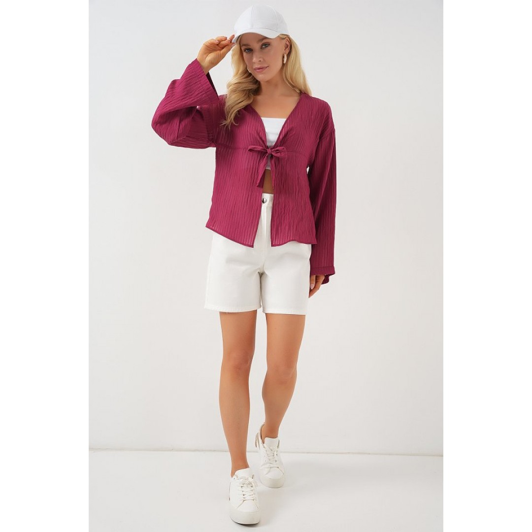 Önü Bağcıklı Bluz 952 - Bordo 163608 Önü Bağcıklı Bluz 952 - Bordo 163608