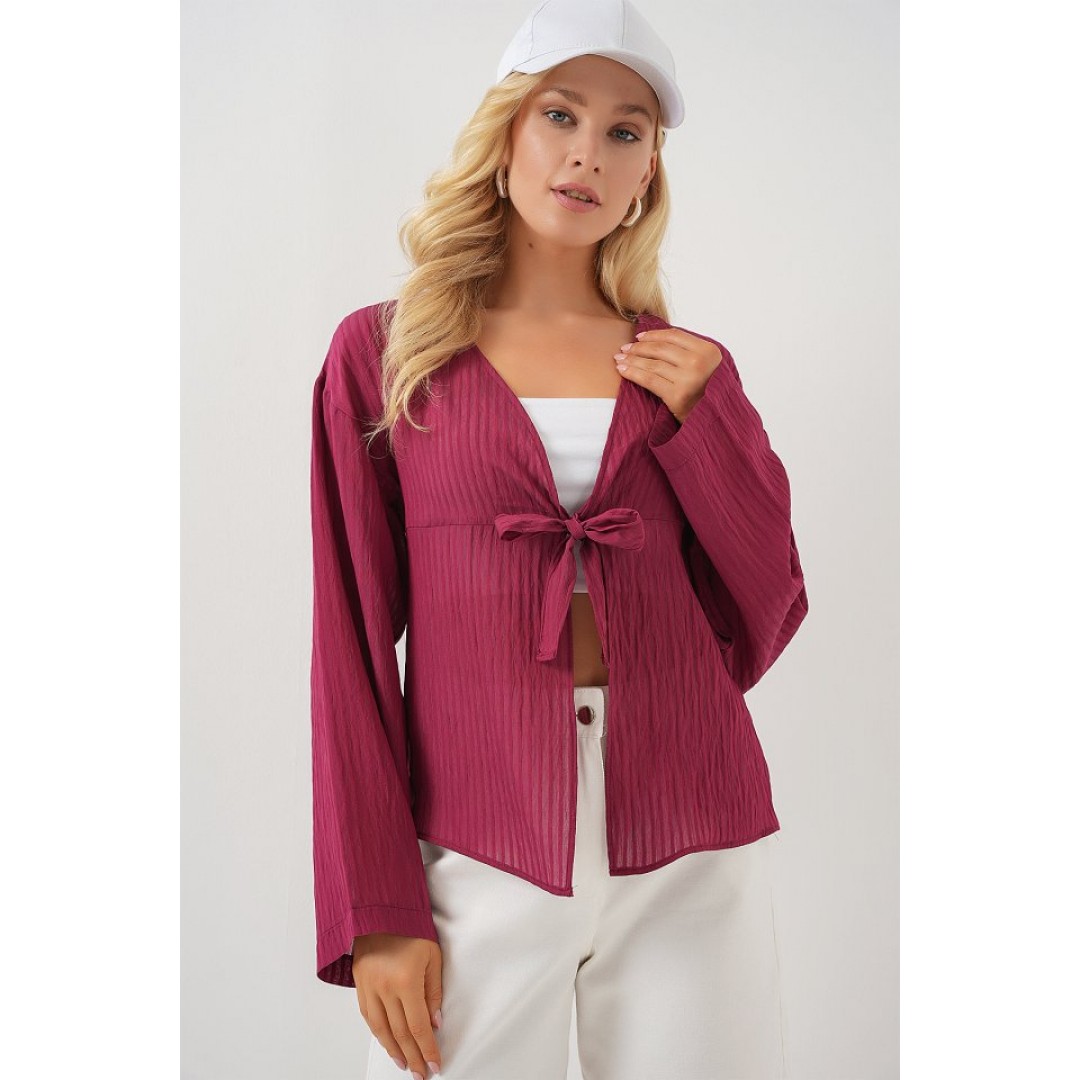 Önü Bağcıklı Bluz 952 - Bordo 163608 Önü Bağcıklı Bluz 952 - Bordo 163608