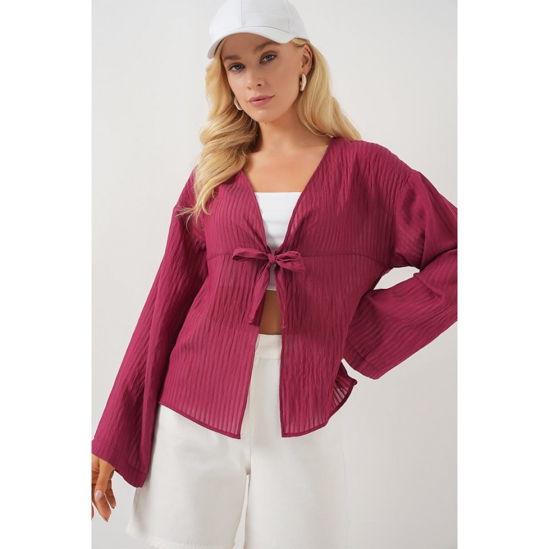 Önü Bağcıklı Bluz 952 - Bordo 163608 Önü Bağcıklı Bluz 952 - Bordo 163608