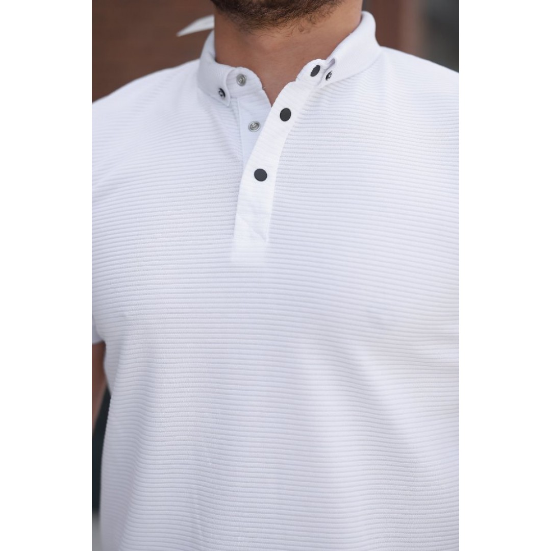 Erkek çizgi Dokulu çıtçıt Yakalı Kısa Kollu T-shirt 162326