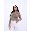 42531 TRİKO SİMLİ YAKALI CROP-KAHVE 144095
