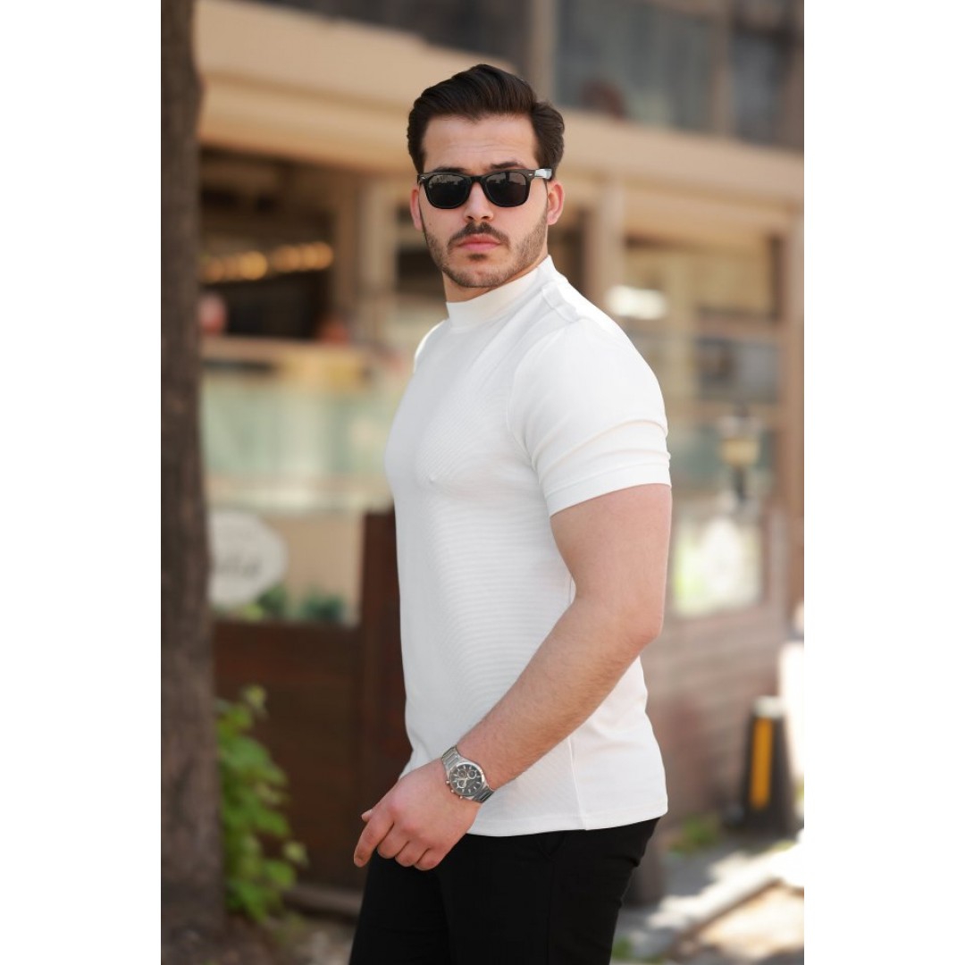 Erkek Ince çizgi Dokulu Kısa Kollu T-shirt - 160103 Erkek Ince çizgi Dokulu Kısa Kollu T-shirt - 160103