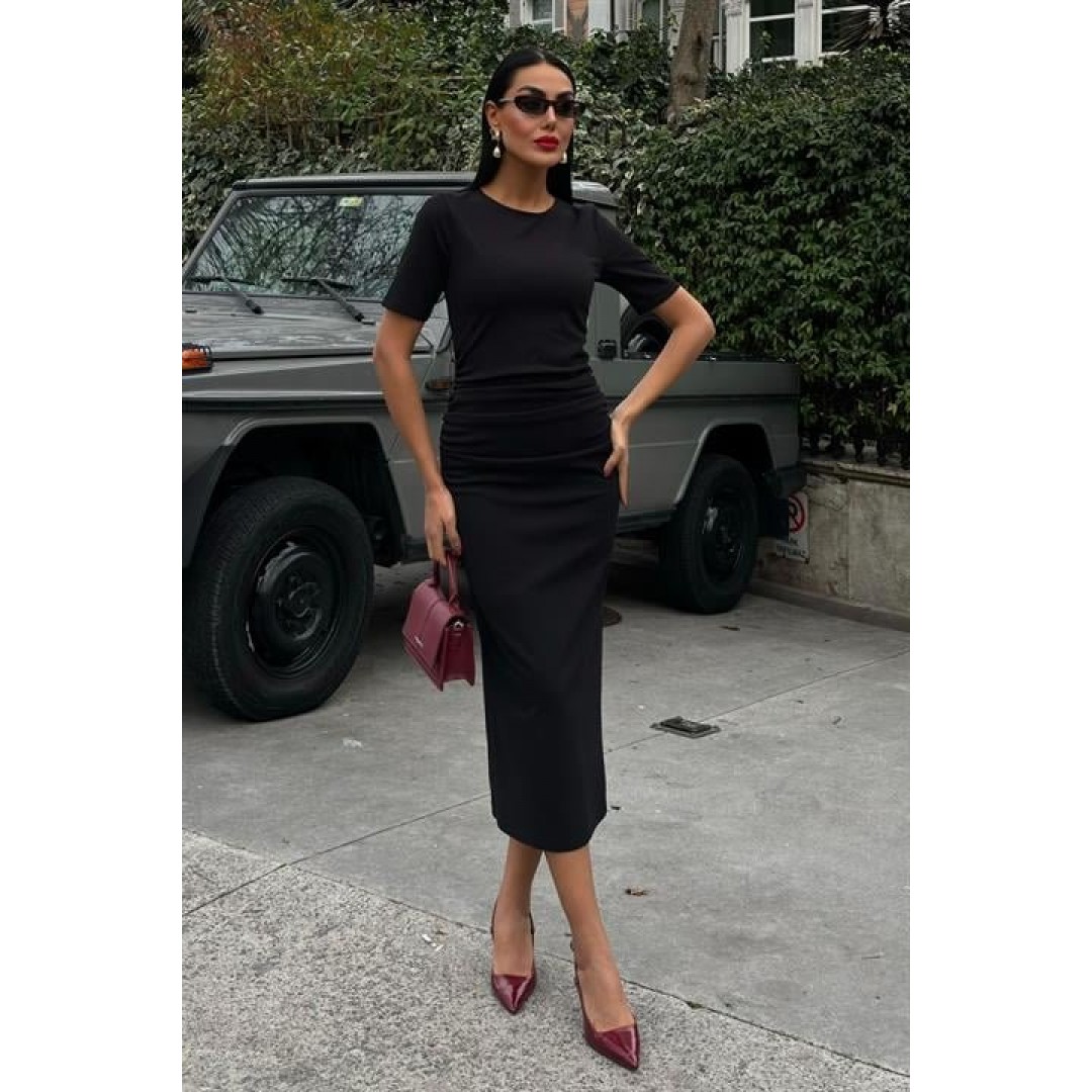 Beli Büzgülü Midi Elbise 2853 158594 Beli Büzgülü Midi Elbise 2853 158594