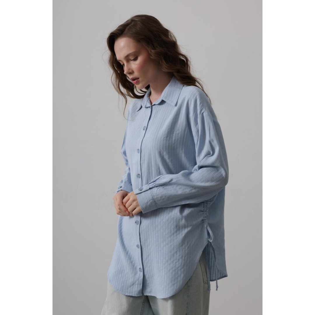Yan Büzmeli Tunik Gömlek - Bebe Mavisi 160126 Yan Büzmeli Tunik Gömlek - Bebe Mavisi 160126