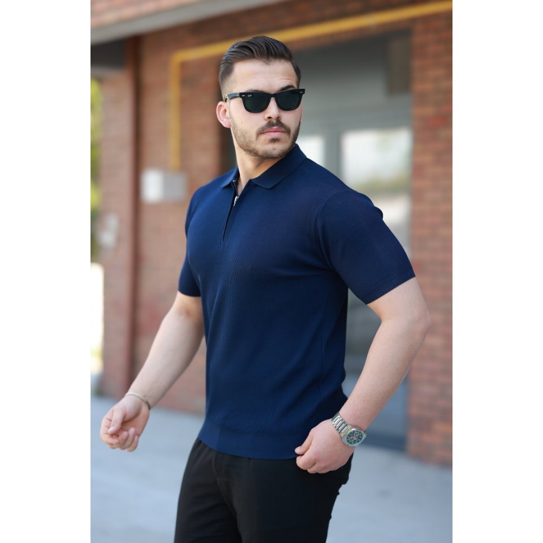Erkek Fermuarlı Yakalı Kısa Kollu Tshirt 161493 Erkek Fermuarlı Yakalı Kısa Kollu Tshirt 161493