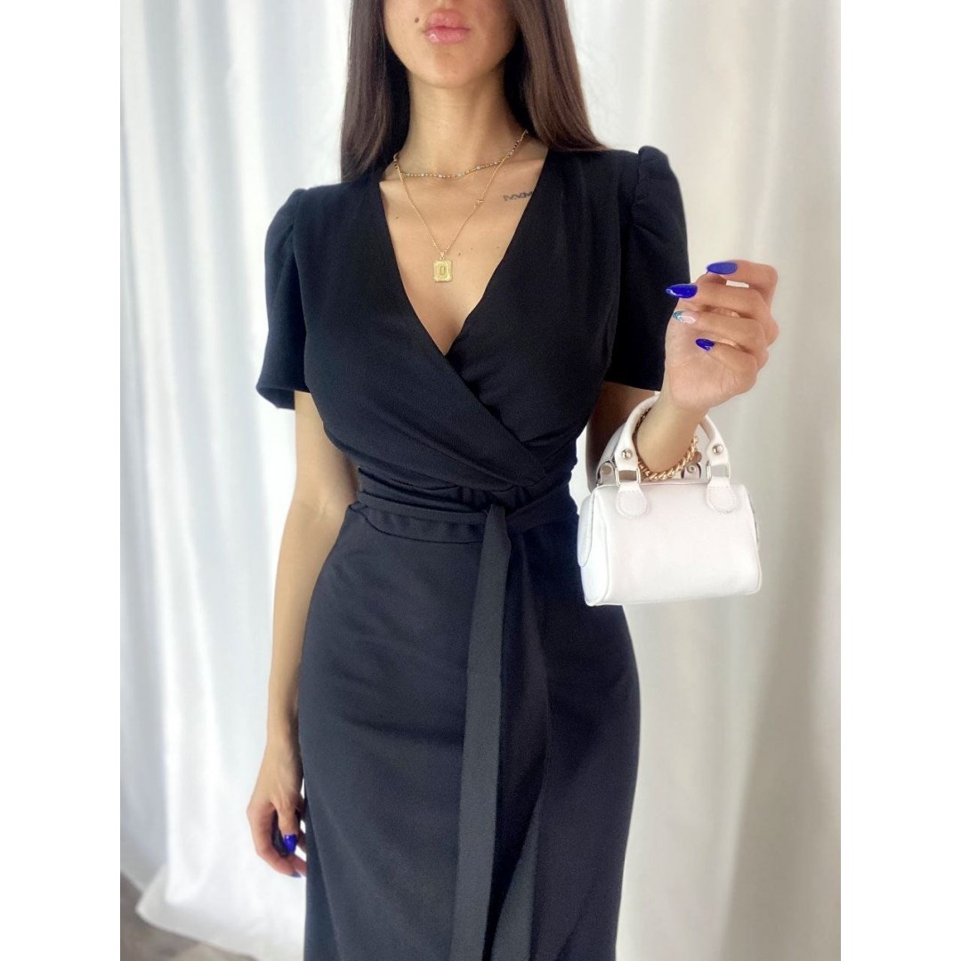 Kadın Kruvaze Yaka Midi Boy Kuşaklı Krep Elbise 120 Cm - 54535 Kadın Kruvaze Yaka Midi Boy Kuşaklı Krep Elbise 120 Cm - 54535