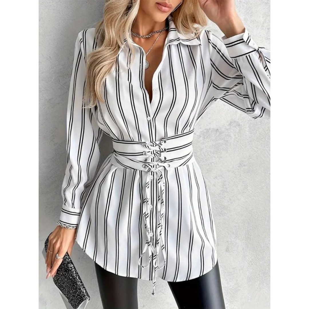 Kadın Kemer Detaylı Pamuk Polyester Gömlek Elbise - 154279