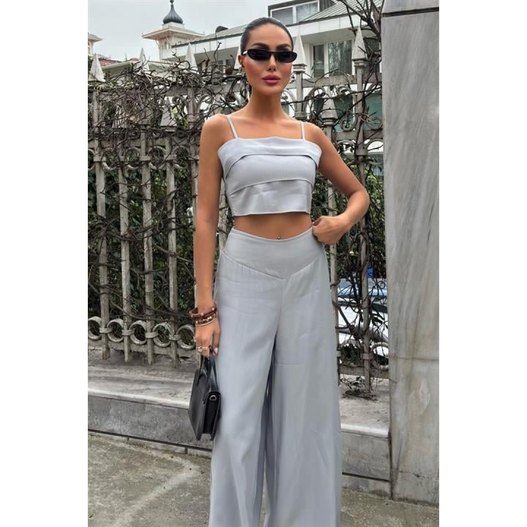 Crop Plazzo Pantolon Takım 10155-08 159246 Crop Plazzo Pantolon Takım 10155-08 159246